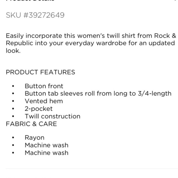 ROCK&REPUBLIC NWT purple twill top button down 0X - Picture 7 of 9